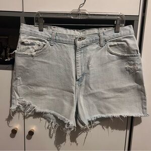 Distressed Light Blue Denim Shorts